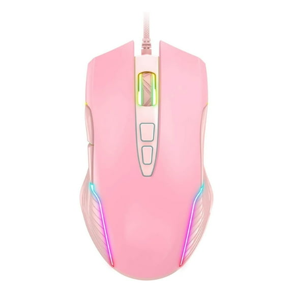 Gaming Mouse for Laptop Wired, USB Optical Computer Mice with RGB Backlit, 6 Adjustable DPI Up to 6400, Ergonomic Gamer Laptop PC Mouse with 7 Programmable Buttons for Windows Vista Linux, Pink