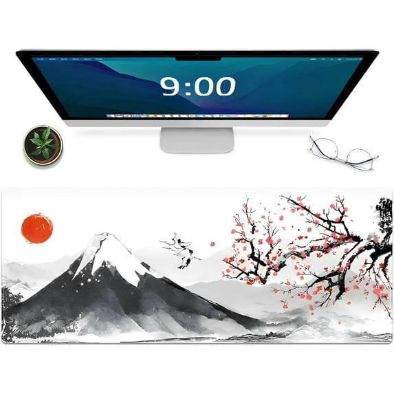 Gaming Mouse Mat Forest Background Pattern XXL XL Large Mouse Mat Long Extended Mouse Pad Desk Mat Non-Slip Rubber Mice Pads Stitched Edges Thin Pad (Ink and wash)