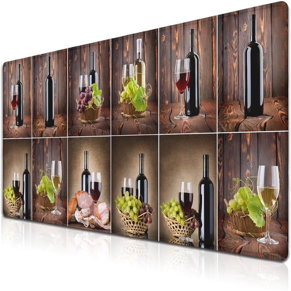 Gaming Mouse Mat for Men, Keyboard Big Mouse Pads Long Deskpad, Large Mouse Mat Non-Slip Rubber Base Waterproof with Stitched Edges, 35.4" X 15.7" for Work/Game/Office Wine Collage