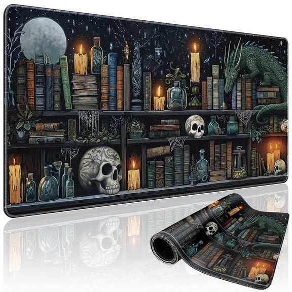Zisqerts Gaming Mouse Pad, Large 31.5 x 15.7 Inch, Non-Slip Rubber Base, Stitched Edges, Waterproof, Gothic Library