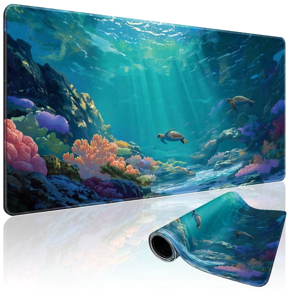 Zisqerts Gaming Mouse Pad, Large 31.5 x 15.7 inch, Non-Slip Rubber Base, Stitched Edges, Waterproof, Sea Turtles