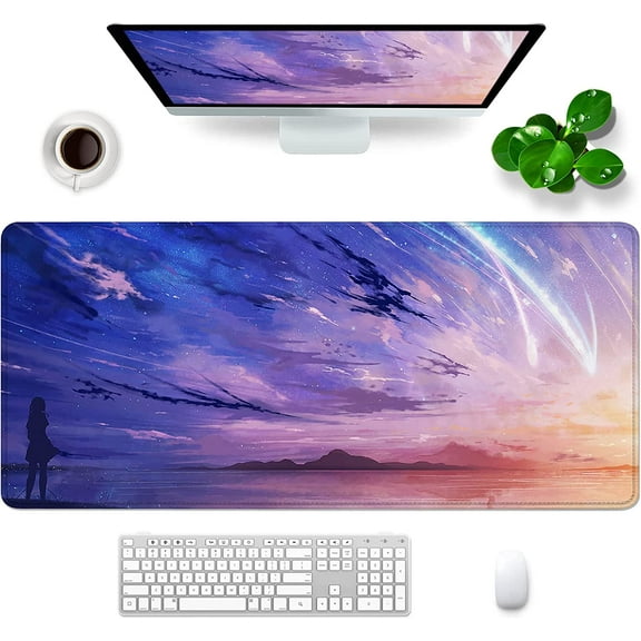 Gaming Mouse Pad Anime XXL Extra Large Mouse Pad for Desk 35x15.7x0.12inch Desk Mat Extended Keyboard Mouse Pad with Personalized Design for Laptop, Computer PC (Meteor)
