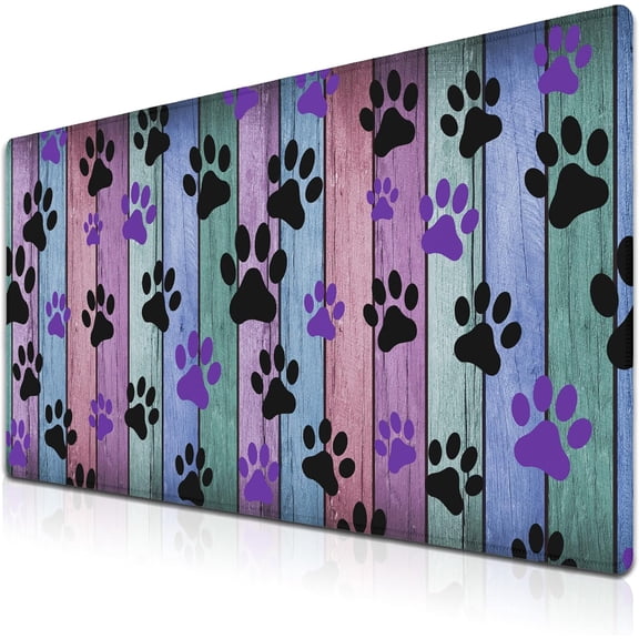 Gaming Mouse Pad Black and Purple, Big Mouse Pads Computer Desk Mat, Work Table Mat Non-Slip Rubber Base Waterproof with Stitched Edges, 35.4 X 15.7 inch for Work/Game/Office/Home Dog Paw