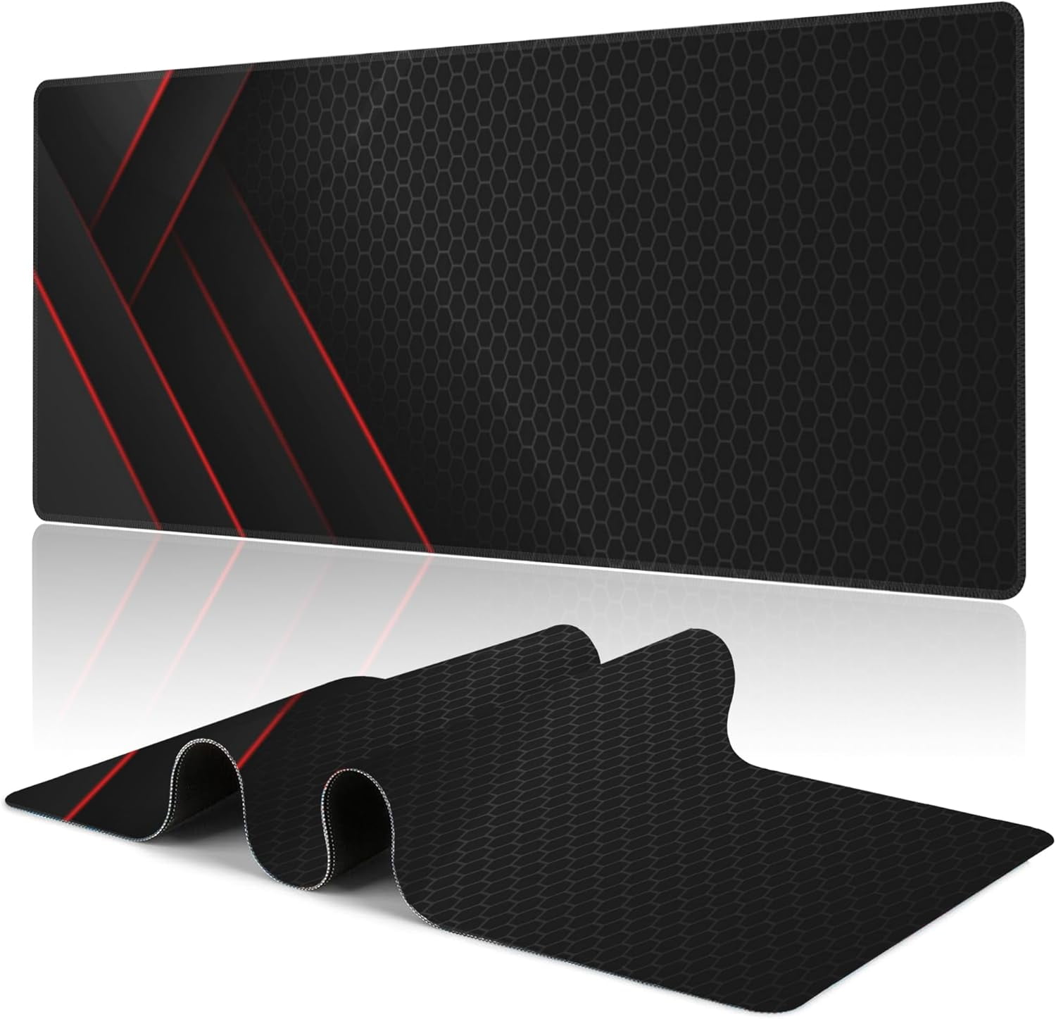 Gaming Mouse Pad,Black Red Honeycomb Technology Desk Pad,31.5"X15.7" Extended Gaming Mouse Pad Mat with Stitched Edge Non-Slip Base Big Mouse Pad for Office Keyboard Laptop