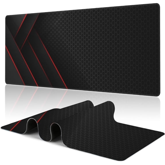 Gaming Mouse Pad,Black Red Honeycomb Technology Desk Pad,31.5"X15.7" Extended Gaming Mouse Pad Mat with Stitched Edge Non-Slip Base Big Mouse Pad for Office Keyboard Laptop
