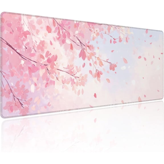 Gaming Mouse Pad Cherry Blossom Flower Japanese Art Non-Slip Rubber Base Extended Mousepad with Stitched Edges Keyboard Computer Laptop Mat for Gamer Desktop Office Home 31.5 x 11.8 in