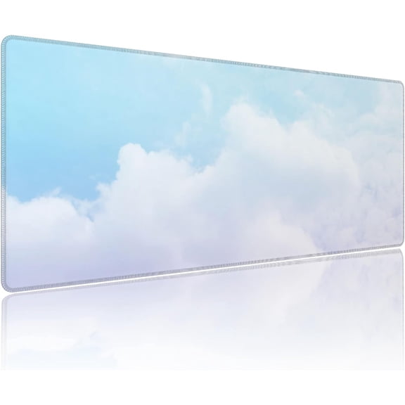 Gaming Mouse Pad Cloud Sky Gradient Blue White Pastel for Desk Keyboard Laptop Non-Slip Rubber Base Large XXL Mousepad with Stitched Edges Game Work Desktop Office Home 31.5 x 11.8 in
