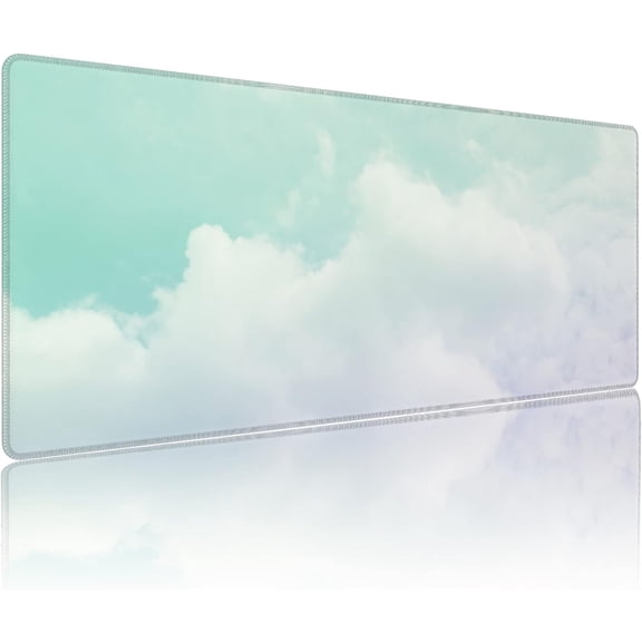 Gaming Mouse Pad Cloud Sky Gradient Teal Pastel for Desk Keyboard Laptop Non-Slip Rubber Base Large XXL Mousepad with Stitched Edges Game Work Desktop Office Home 31.5 x 11.8 in