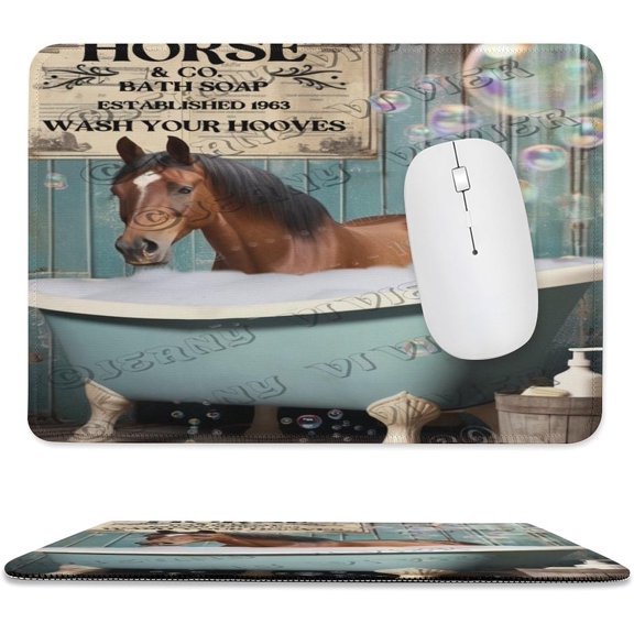 Gaming Mouse Pad Custom,Horse in Bathtub Designs Rectangle Non-Slip Rubber Mouse Pads 8"x10"