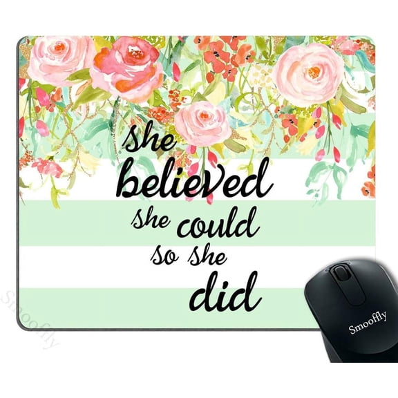 Gaming Mouse Pad Custom,She Believed She Could Mint Stripe Mouse Pad - Neoprene Inspirational Quote Mousepad