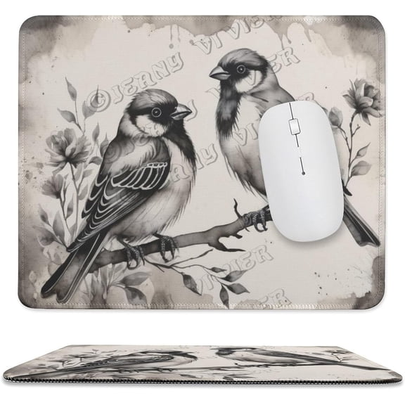 Gaming Mouse Pad, Cute Robin Bird Flower Rectangle Mouse Pad, Stitched Edge,Funny Office Presents, Size 10"x12"