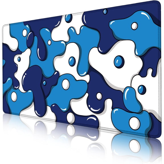 Gaming Mouse Pad for Desk,Large Cute Mousepad Laptop,Japanese Geometric Blue Anime Mouse Mat,Long XXL Waterproof Keyboard Pads,Big Non-Slip Mouse Pads for Game Office Home（31.5 x 15.7 in）