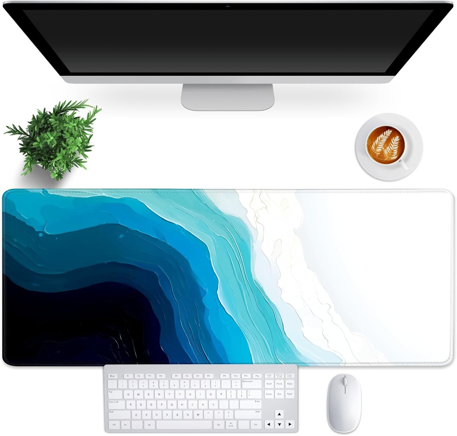 Gaming Mouse Pad for Desk,Large Mousepad Laptop, Sea Beach Ocean Waves Mouse Mat,Long XXL Waterproof Keyboard Pads,Big Non-Slip Mousepads for Game Office Home（31.5 x 11.9 in）