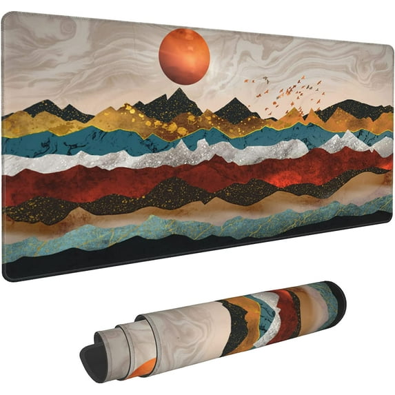 Gaming Mouse Pad,Desk Mat Extended Large Mountains Colorful Landscape Mouse Pad Mat with Non-Slip Base Stitched Edges Mousepad for Computer,Office,Keyboard and Laptop 31.5''''×15.7''''×0.12''''