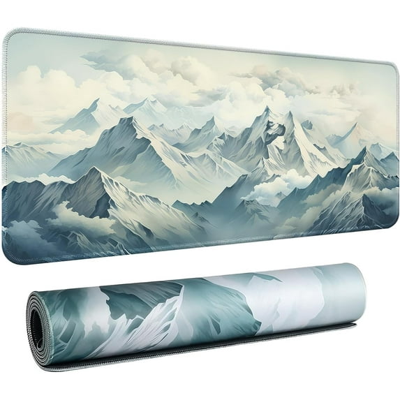 Gaming Mouse Pad Desk Mat,White Office Desk Pad,XXL Large Mouse Pad for Desk Mousepad with Stitched Edges,Non-Slip Rubber Base,Waterproof Computer Keyboard Pad(Mountain 35.4" x 15.7")