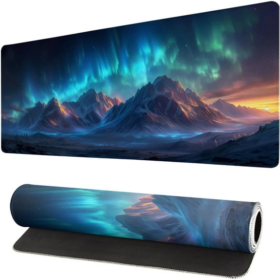 Gaming Mouse Pad Desk Pad,Extended Big Mouse Pad,31.5x11.8 Inch Long Computer Keyboard Mouse Mat Mousepad with 3mm Non-Slip Base and Stitched Edge for Gaming and Office\u2026 (Aurora)