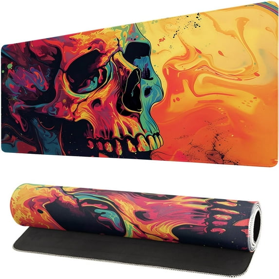 Gaming Mouse Pad Desk Pad,Extended Big Mouse Pad,31.5x11.8 Inch Long Computer Keyboard Mouse Mat Mousepad with 3mm Non-Slip Base and Stitched Edge for Gaming and Office\u2026 (Watercolor Skull)