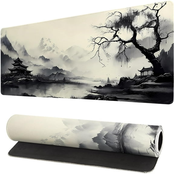 Gaming Mouse Pad Desk Pad,Extended Big Mouse Pad,31.5x11.8 Inch Long Computer Keyboard Mouse Mat Mousepad with 3mm Non-Slip Base and Stitched Edge for Gaming and Office\u2026 (wash painting2)