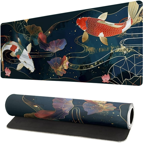 Gaming Mouse Pad Desk Pad,Extended Big Mouse Pad,31.5x11.8 Inch Long Computer Keyboard Mouse Mat Mousepad with 3mm Non-Slip Base and Stitched Edge for Gaming and Office\u2026 (koi)
