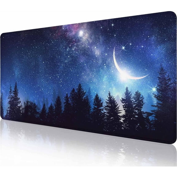 Gaming Mouse Pad Desk Pad,Extended Big Mouse Pad,31.5x11.8 Inch Long Computer Keyboard Mouse Mat Mousepad with Non-Slip Base and Stitched Edge for Gaming and Office Stary Clear Night Sky