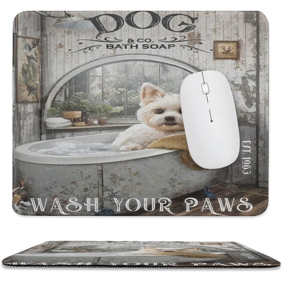 Gaming Mouse Pad for Desk - Rubber Base Computer Mouse Mat - Mouse Mat - Cloth Mouse Pad with Stitched Edges - Dog in The Bathtub, Gift for Kids Students 10x12 Inch