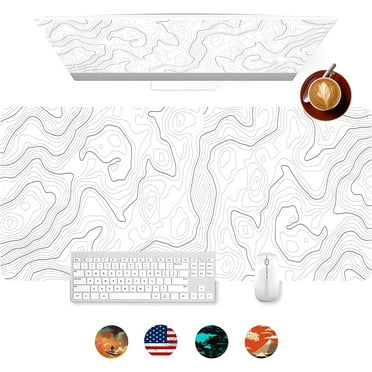Gaming Mouse Pad for Desk, Topographic Contour Office Large Desk Mat, Long Computer Keyboard Mouse Mat Mousepad with Non-Slip Base and Stitched Edge, Gifts for Him