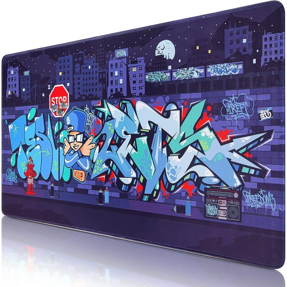 Gaming Mouse Pad, Extended Mouse Pad 31.5x15.7inch XXL Large Big Computer Keyboard Mouse Mat Desk Pad with Non-Slip Base and Stitched Edge for Home Office Gaming Work (Purple Graffiti)