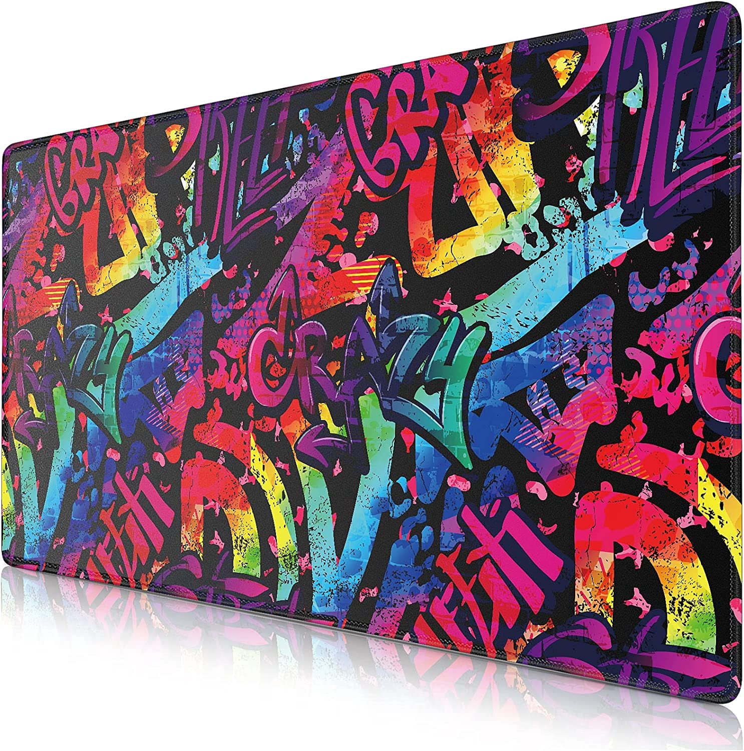 Gaming Mouse Pad, Extended Mouse Pad 31.5x15.7inch XXL Large Big Computer Keyboard Mouse Mat Desk Pad with Non-Slip Base and Stitched Edge for Home Office Gaming Work (Colorful Graffiti)