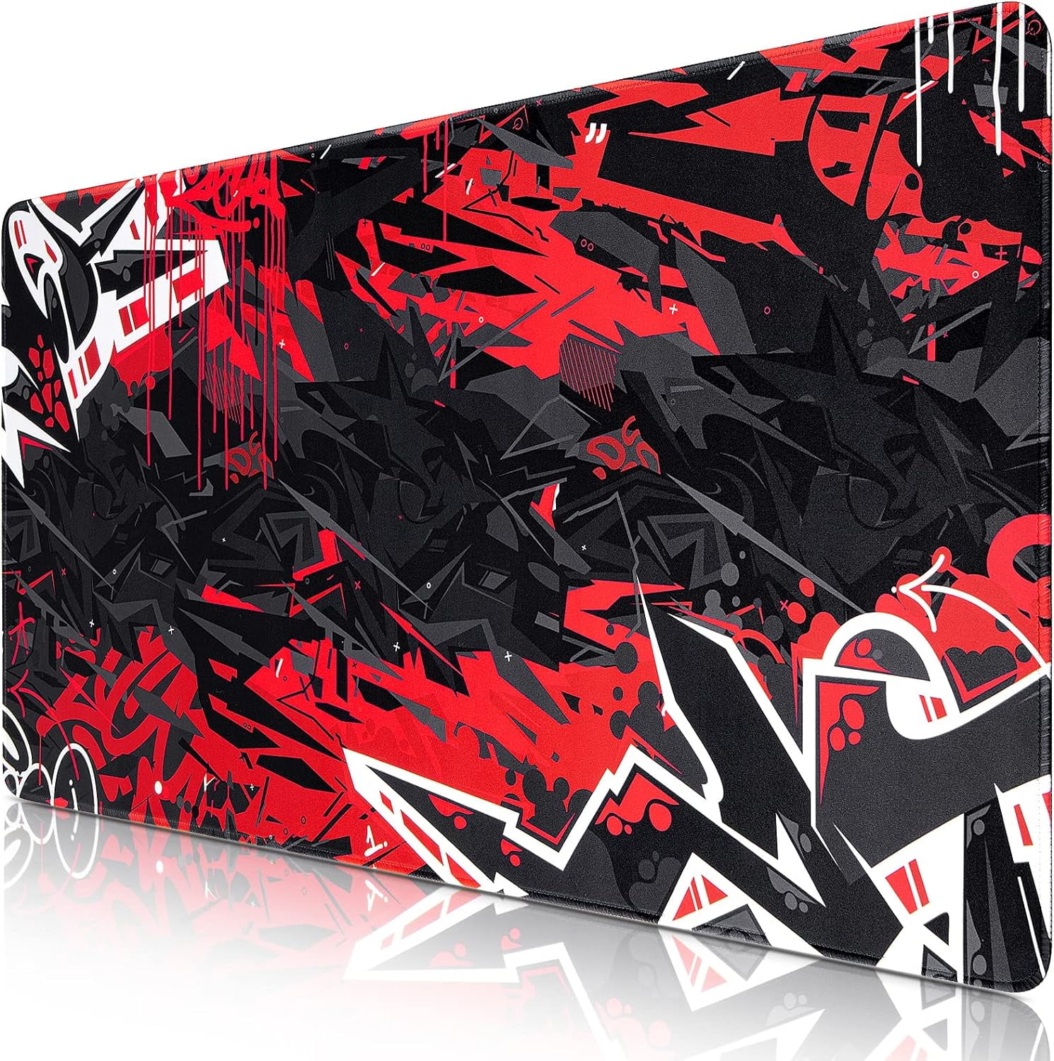 Gaming Mouse Pad, Extended Mouse Pad 31.5x15.7inch XXL Large Big Computer Keyboard Mouse Mat Desk Pad with Non-Slip Base and Stitched Edge for Home Office Gaming Work (Black Red)