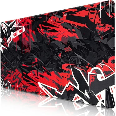 Gaming Mouse Pad, Extended Mouse Pad 31.5x15.7inch XXL Large Big Computer Keyboard Mouse Mat Desk Pad with Non-Slip Base and Stitched Edge for Home Office Gaming Work (Black Red)