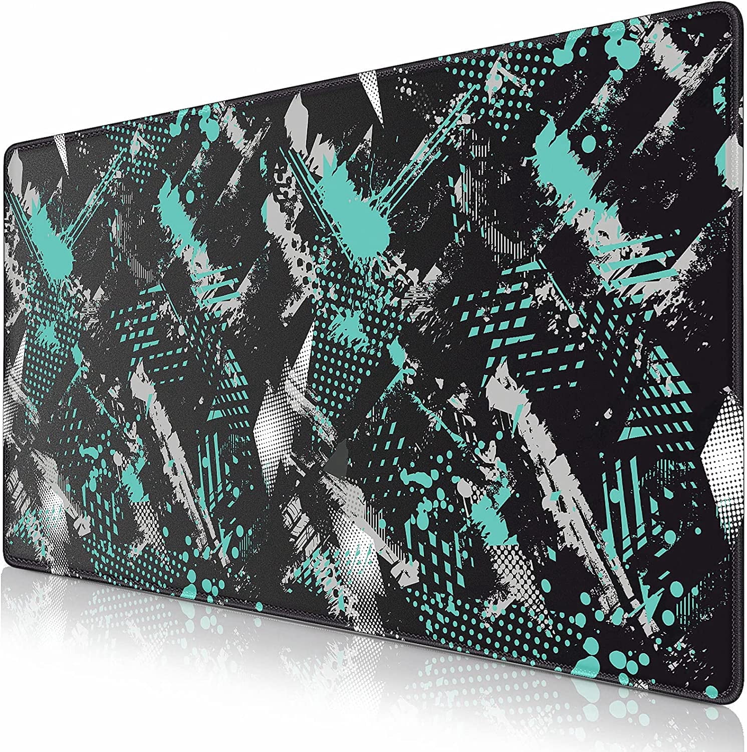 Gaming Mouse Pad, Extended Mouse Pad 31.5x15.7inch XXL Large Big Computer Keyboard Mouse Mat Desk Pad with Non-Slip Base and Stitched Edge for Home Office Gaming Work (Green Geometric)