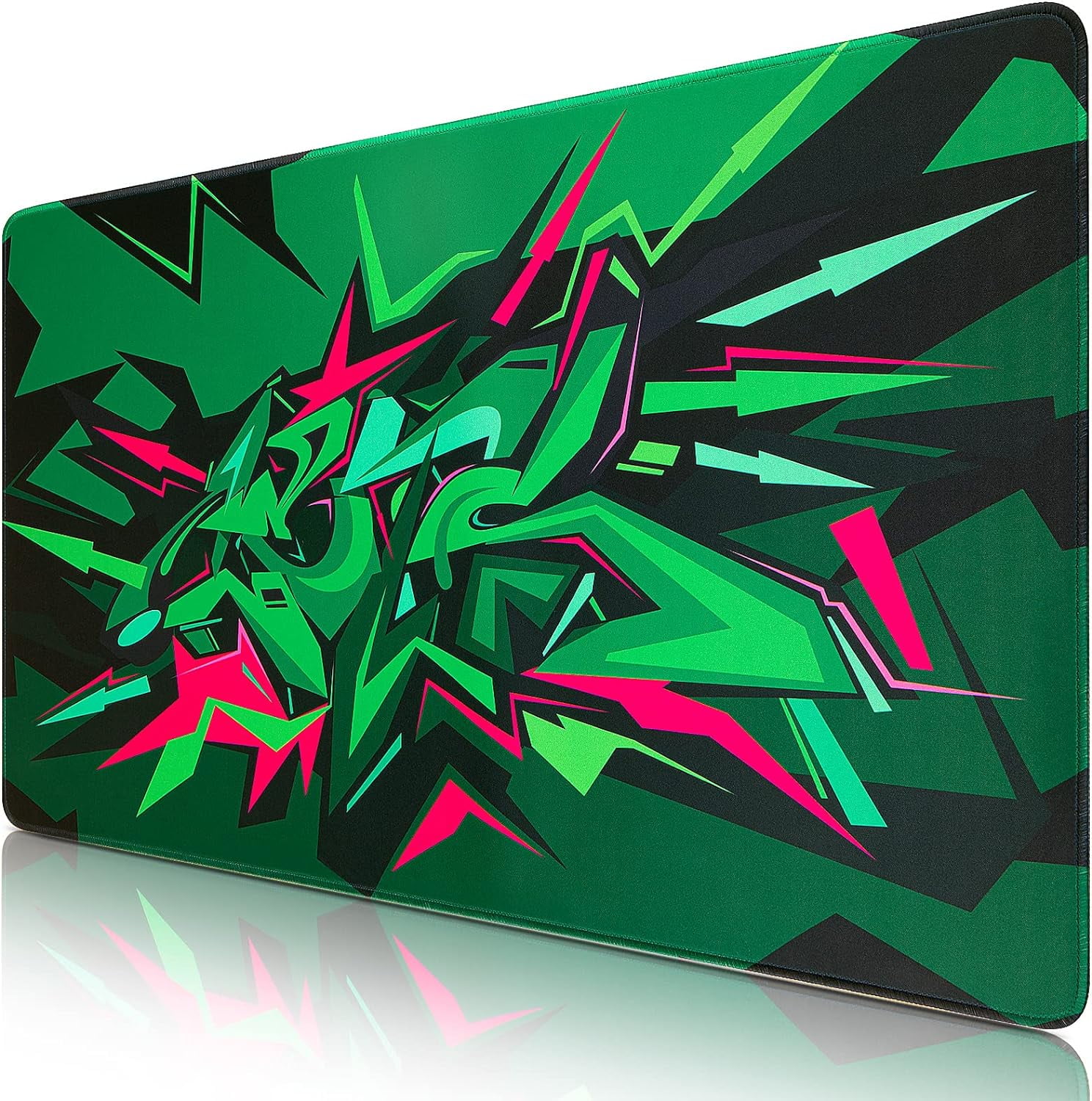 Gaming Mouse Pad, Extended Mouse Pad 31.5x15.7inch XXL Large Big Computer Keyboard Mouse Mat Desk Pad with Non-Slip Base and Stitched Edge for Home Office Gaming Work (Green Graffiti)