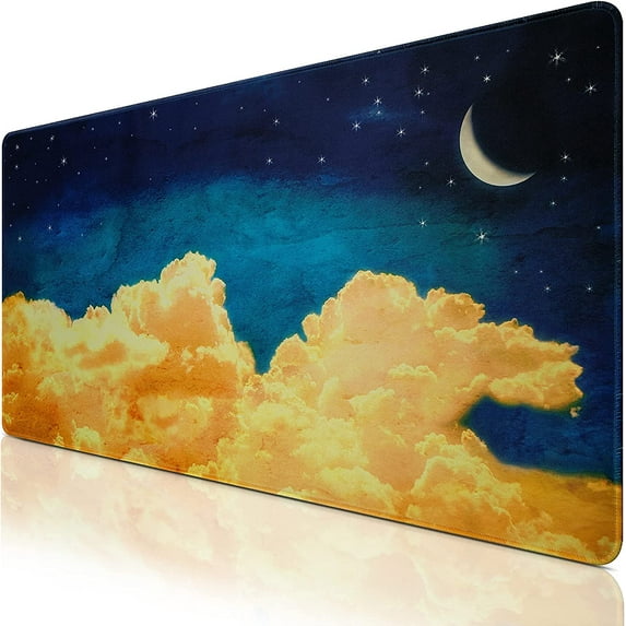Gaming Mouse Pad, Extended Mouse Pad, 31.5x15.7inch XXL Large Big Computer Keyboard Mouse Mat Desk Pad with Non-Slip Base and Stitched Edge for Home Office Gaming Work‘ (Moon Sky)