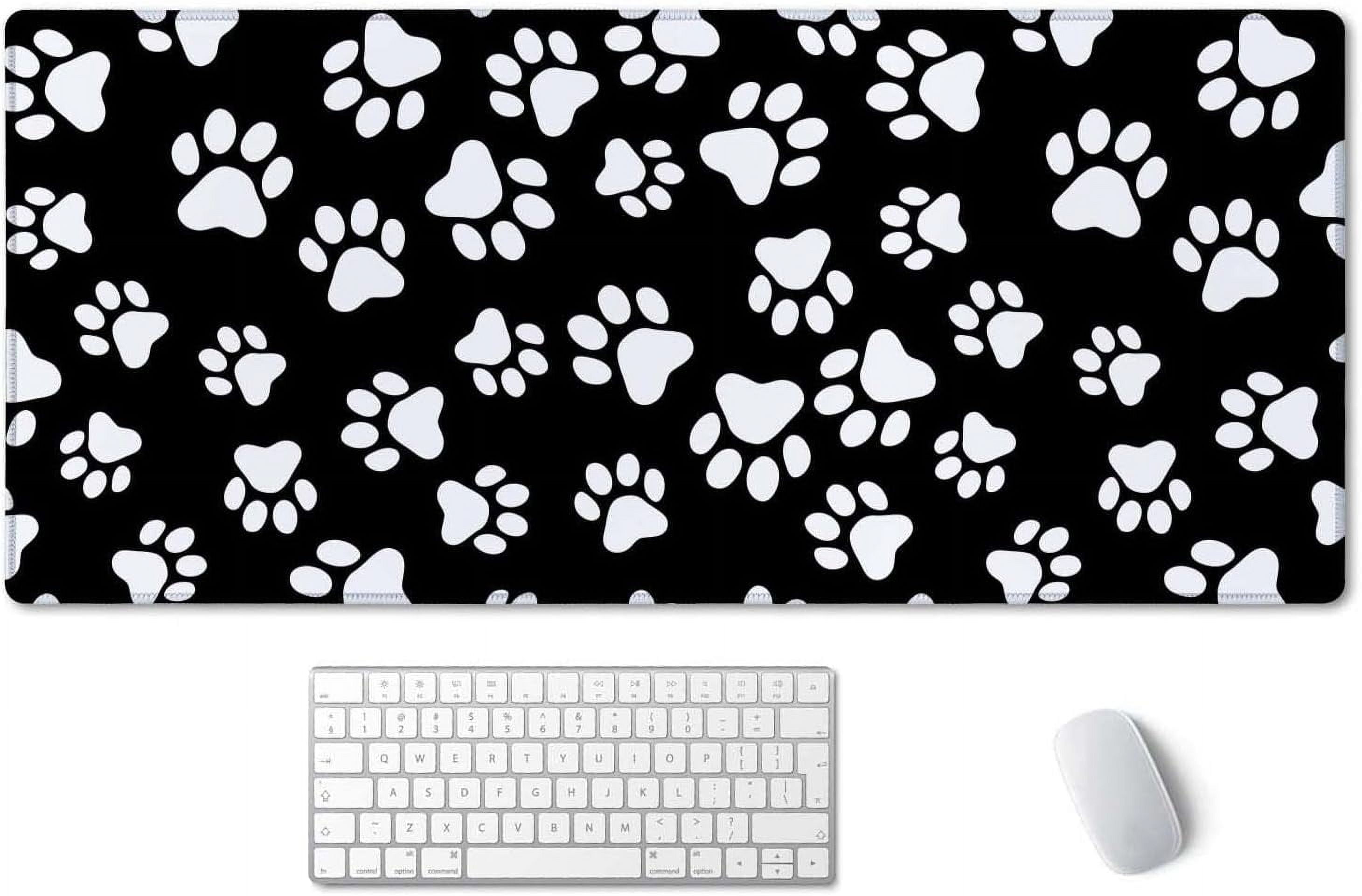 Gaming Mouse Pad, Extended Mouse Pad, 35.5x15.7inch XXL Large Big Computer Keyboard Mouse Mat Desk Pad with Non-Slip Base and Stitched Edge for Home Office Gaming Work, Black White Paws