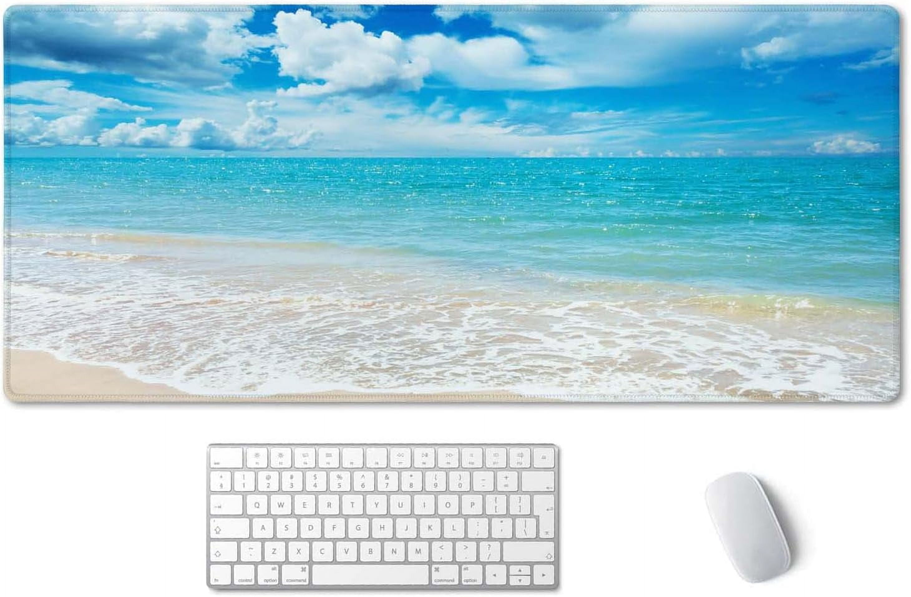 Gaming Mouse Pad, Extended Mouse Pad, 35.5x15.7inch XXL Large Big Computer Keyboard Mouse Mat Desk Pad with Non-Slip Base and Stitched Edge for Home Office Gaming Work, Beaches Sunny Day