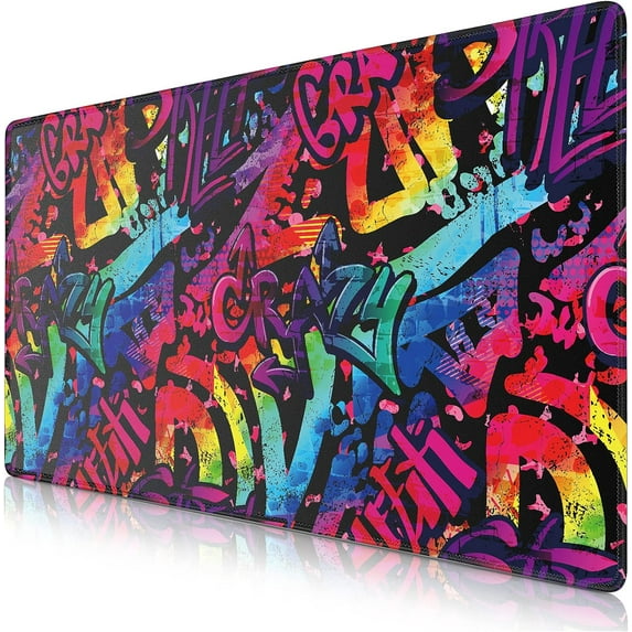 Gaming Mouse Pad, Extended Mouse Pad 31.5x15.7inch XXL Large Big Computer Keyboard Mouse Mat Desk Pad with Non-Slip Base and Stitched Edge for Home Office Gaming Work (Colorful Graffiti)