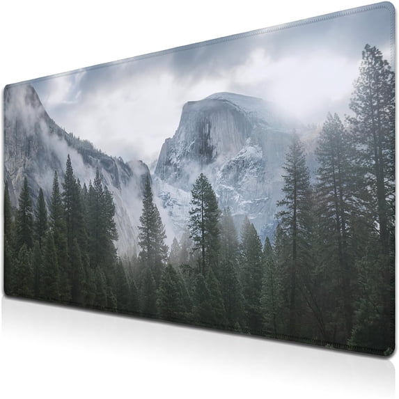 Gaming Mouse Pad - Green XXL Non-Slip Rubber Base 35.4" X 15.7" for Game Office, Park Nature Mountain Trees Mist