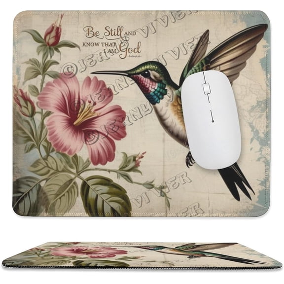 Gaming Mouse Pad,Hummingbird Be Still and Know That I Am God Mouse Pads Gift for Her,Washable Cloth, Non-Slip Rubber Base with Stitched Edges MousePads for Office Laptop 10"x12"