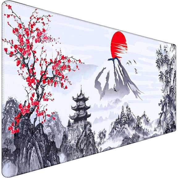 Gaming Mouse Pad Ink Pattern, 31.5x15.7 Inch Waterproof Computer Big Mousepad Non-Slip Mouse Mat Rubber Base and Stitched Edges for Game Players, Office, Study, Esports Pros, Home