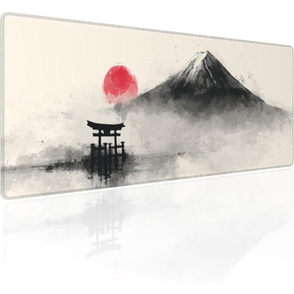 Gaming Mouse Pad Japanese Art Ink Mountain Non-Slip Rubber Base Extended Mousepad with Stitched Edges Keyboard Computer Laptop Mat for Gamer Desktop Office Home 31.5 x 11.8 in