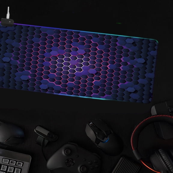 Gaming Mouse Pad LED, Usupdd RGB Illuminated Computer Pad with 14 Light Modes, Non-Slip Natural Rubber Desk Mat for Keyboard and Mouse, Black
