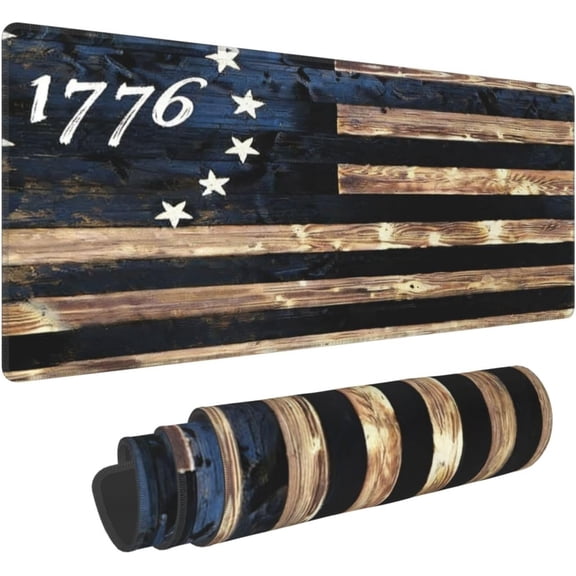 Gaming Mouse Pad, Large 1776 Vintage American Flag Mousepad Laptop, Extended Mouse Mat, Long XL Waterproof Keyboard Pads, Big Non-Slip Mousepads for Game Office Home, 31.5 x 11.8 in