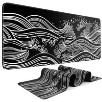 Gaming Mouse Pad - Large 31.5 x 11.8 in Black and White with Stitching Edges, Non-Slip Rubber Base Large Mouse Mat and Keyboard Pad (Sea Wave)