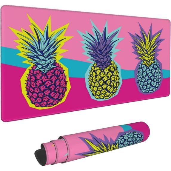 Gaming Mouse Pad Large Bright Tropical Pineapples with NonSlip Base and Stitched Edges Ideal for Computer, Office, Keyboard, and Laptop Use Extend Your Desk Space (31.5"x15.7")