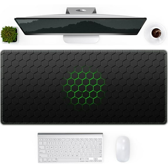 Gaming Mouse Pad Large, Computer Desk Mat Large with Stitched Edges & Rubber Base, 35.4x15.7in Big Mouse Pad Keyboard Mat Large Mousepad for Desk, Gaming, Work, Honeycomb Black Green