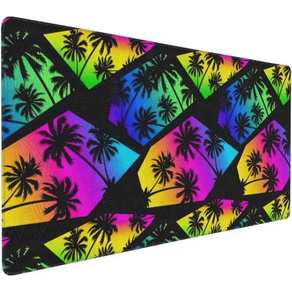 Gaming Mouse Pad Large Desk Mat,Desk Pad Extended Keyboard Pad,Anti-Slip Rubber Base Mouse Pad for Women Girls Work,Game,Office,Home 35.4"X15.7",Geometryn with Palm Trees