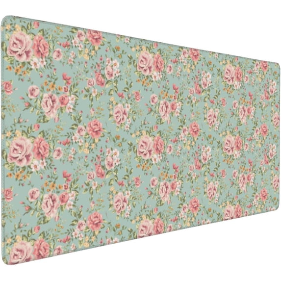 Gaming Mouse Pad Large Desk Mat,Desk Pad Extended Keyboard Pad,Anti-Slip Rubber Base Mouse Pad for Women Girls Work,Game,Office,Home 35.4"X15.7",Vintage Floral Rosebud