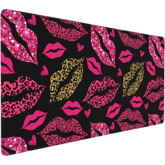 Gaming Mouse Pad Large Desk Mat,Desk Pad Extended Keyboard Pad,Anti-Slip Rubber Base Mouse Pad for Women Girls Work,Game,Office,Home 35.4"X15.7",Bright Wild Lip Leopard Print