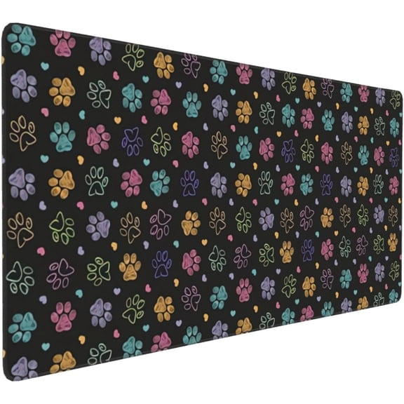 Gaming Mouse Pad Large Desk Mat,Desk Pad Extended Keyboard Pad,Anti-Slip Rubber Base Mouse Pad for Women Girls Work,Game,Office,Home 35.4"X15.7",Doodle Paw Print