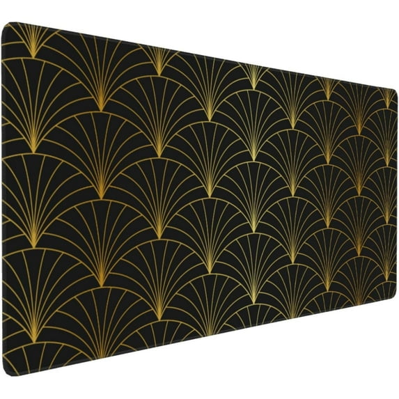 Gaming Mouse Pad Large Desk Mat,Desk Pad Extended Keyboard Pad,Anti-Slip Rubber Base Mouse Pad for Women Girls Work,Game,Office,Home 35.4"X15.7",Geometric Retro Texture Gold